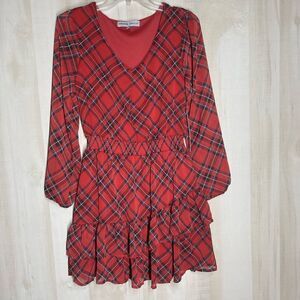 Absolutely Famous NWT red plaid long sleeve dress, size small